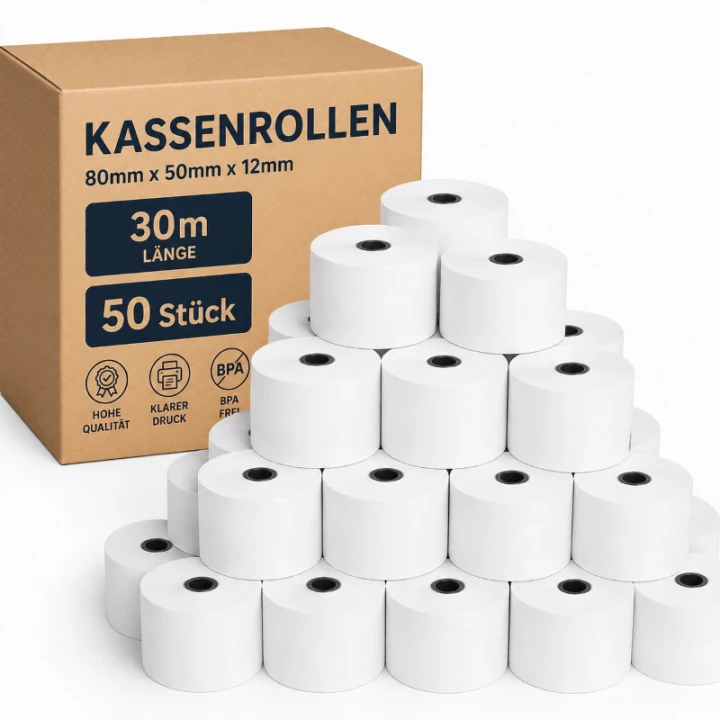 Thermorolle-80×50×12 mm-30m-Kassenrolle-50Stück