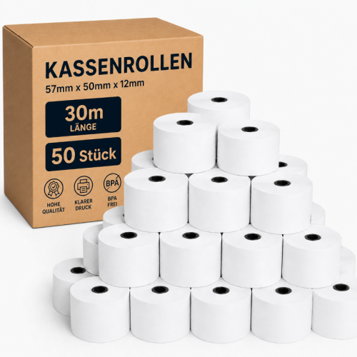 Thermorolle-57×50×12 mm-30m-Kassenrolle-50Stück
